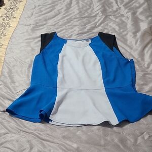 New York & Company Blue and White Colorblock Blouse